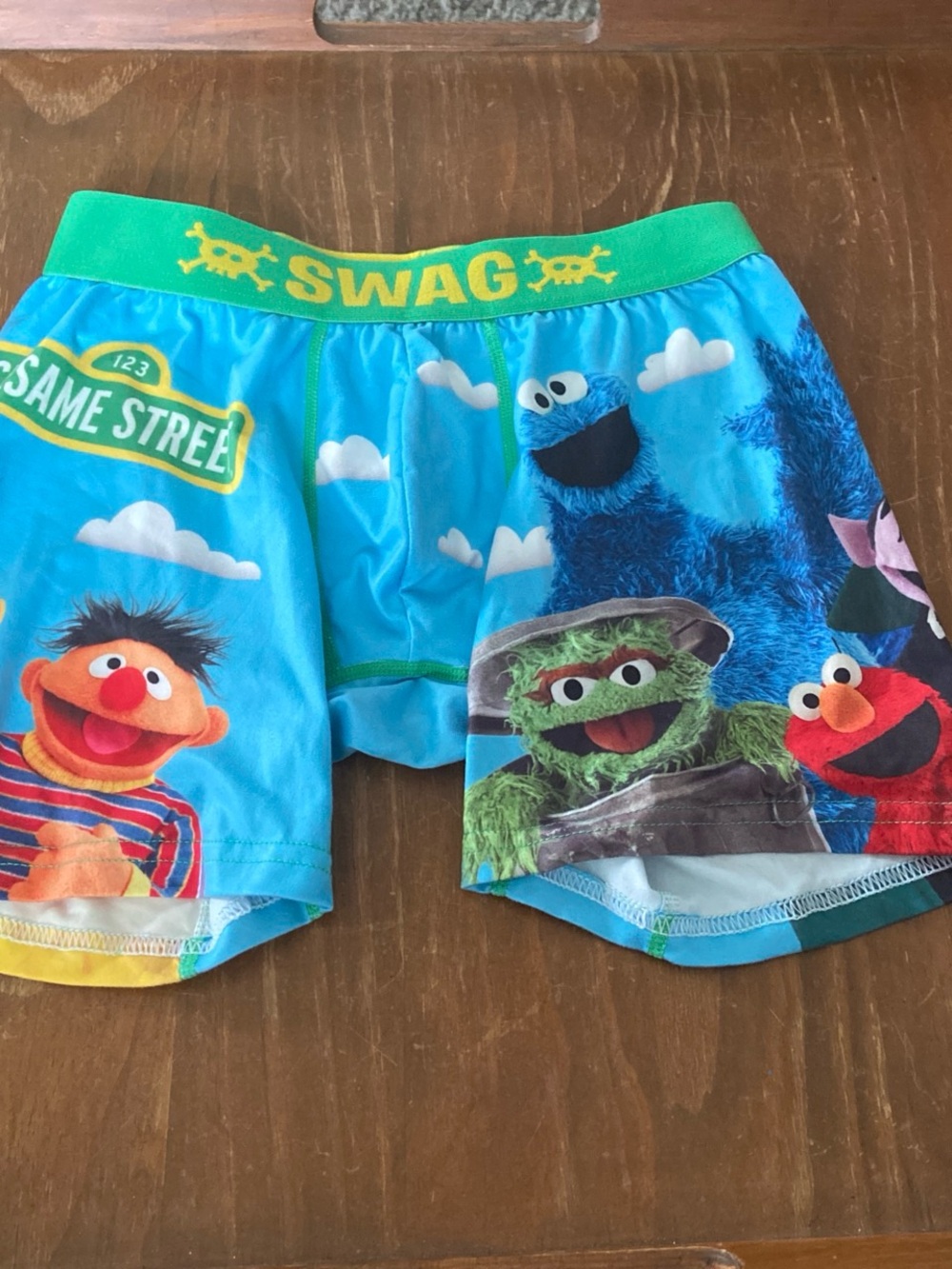 Men’s Sesame Street Blue Boxer Briefs with 'Swag' Waistband